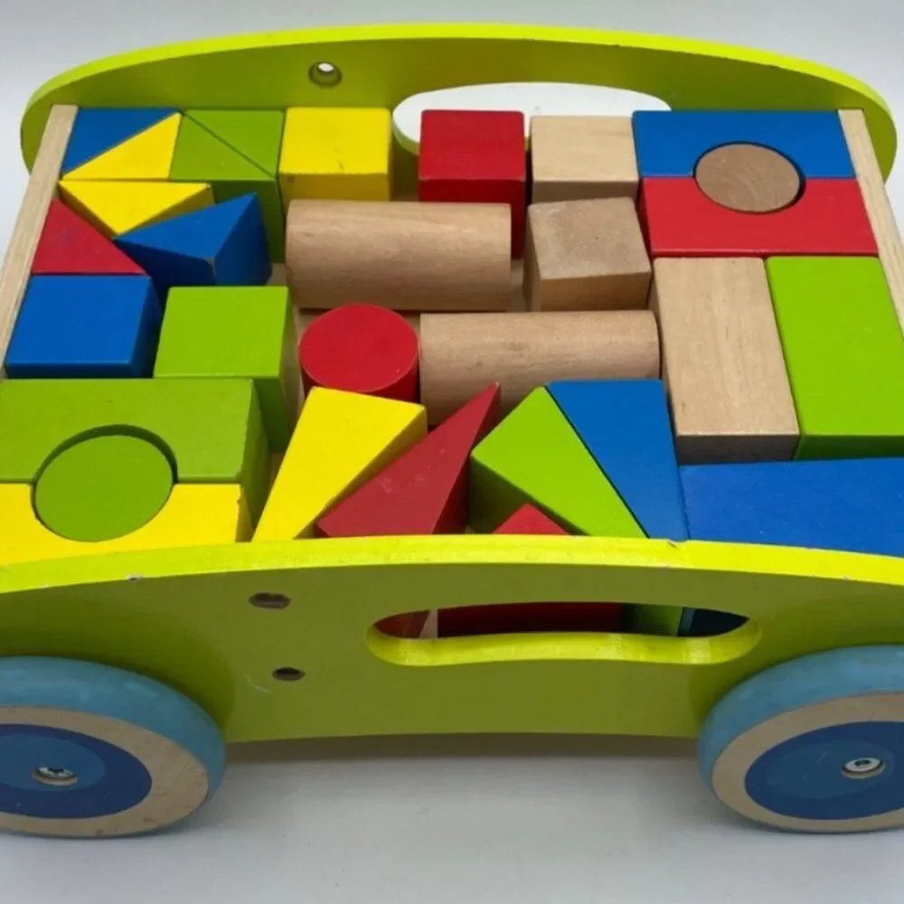Wooden Block and Roll Cart 30 Blocks Pidoko Kids